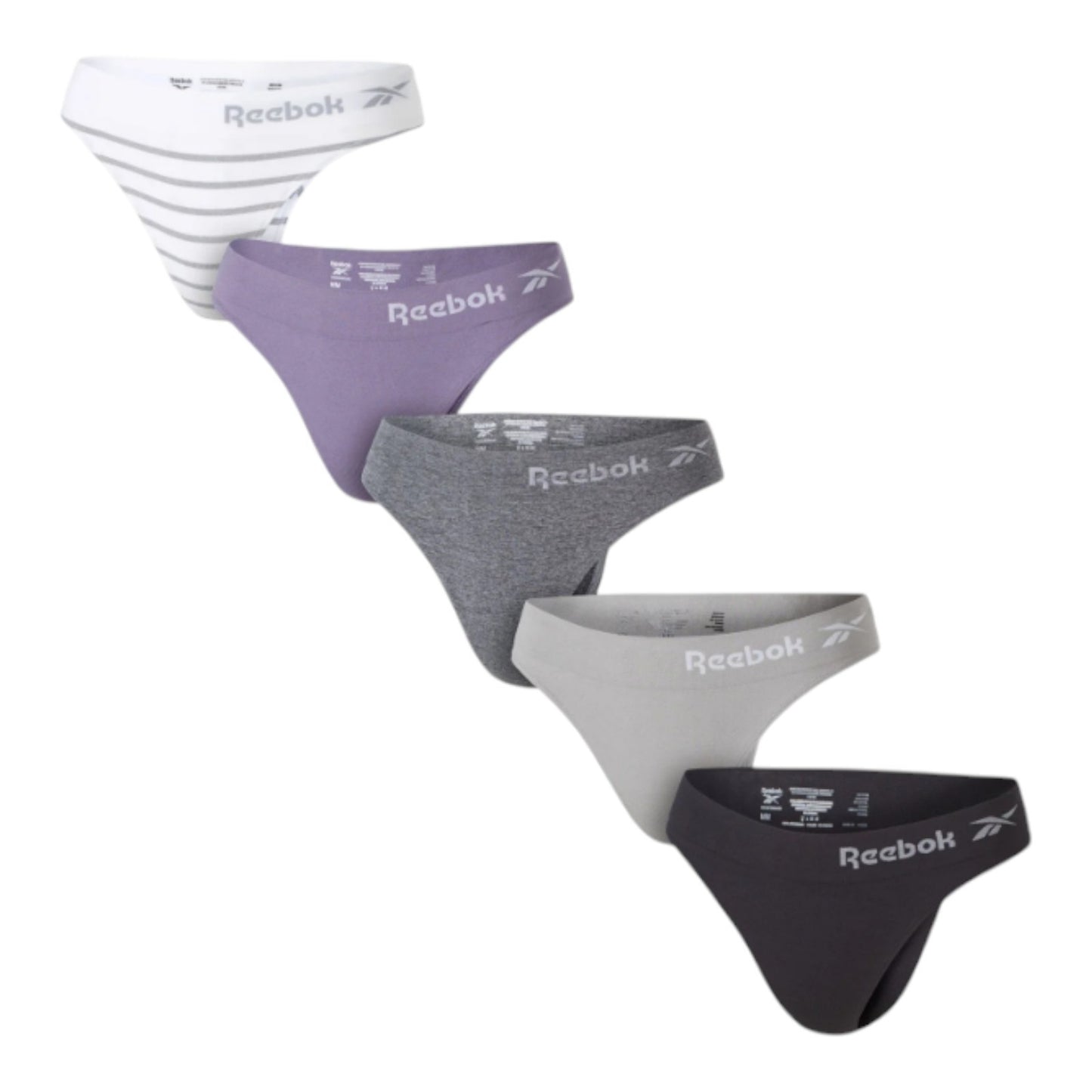 Reebok Women's Seamless Thong, 5-Pack Size Large Pink Gray Mauve Purple