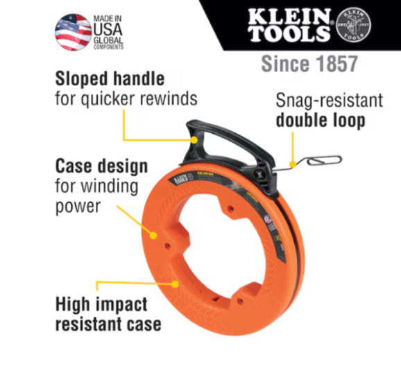 Klein Tools Precision 50 Foot Steel Fish Tape - Laser Etched Measurements