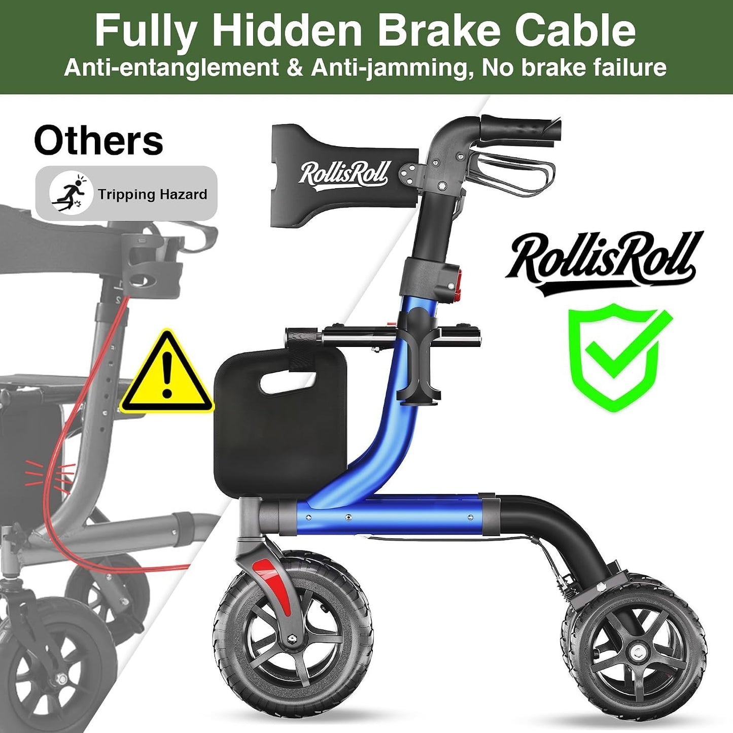 RollisRoll All Terrain Walker for Seniors with Seat, Foldable Aluminum Frame 10”