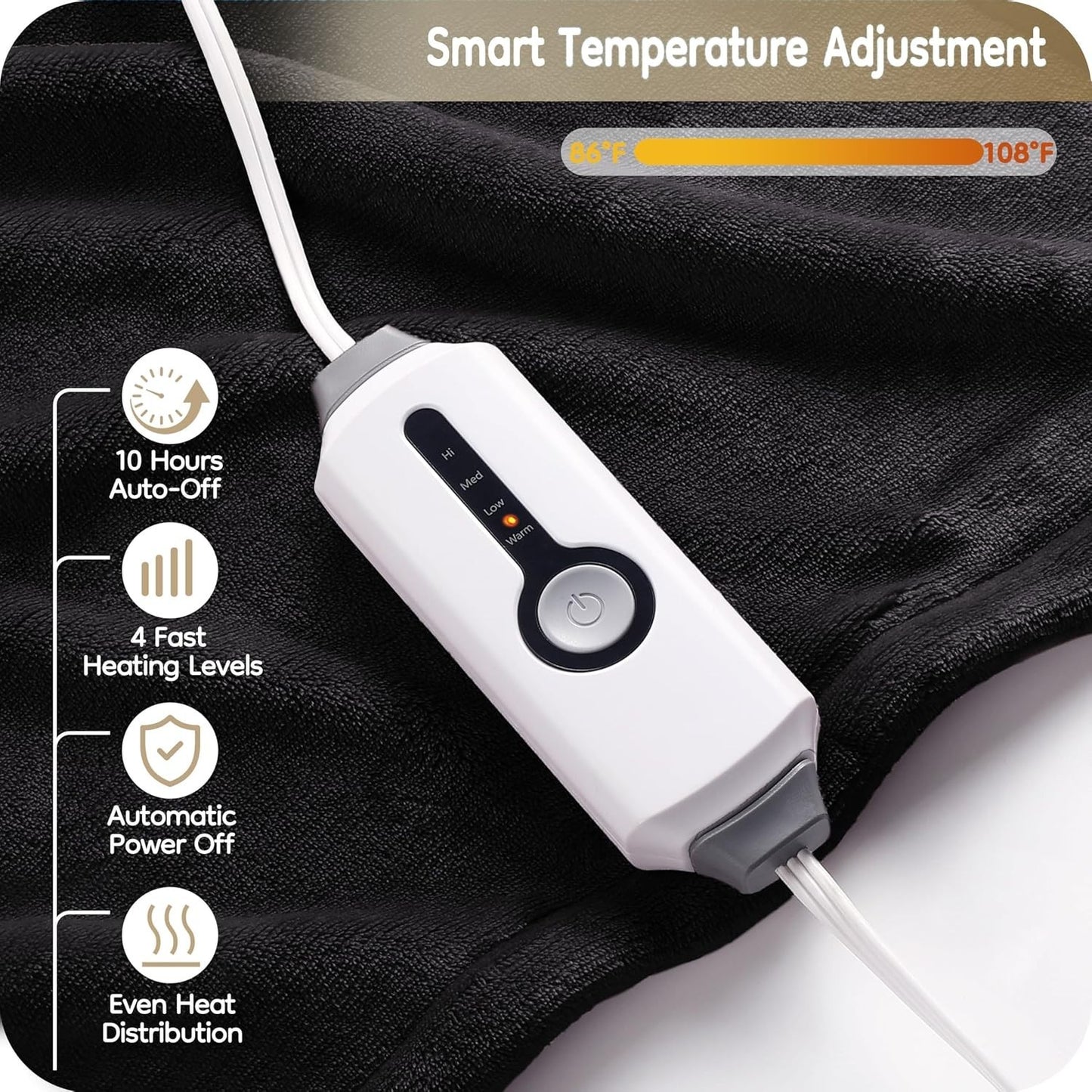 Electric Blanket Twin 62''X84'' Heated Blanket Gray, Ultra Soft Silky Flanne...