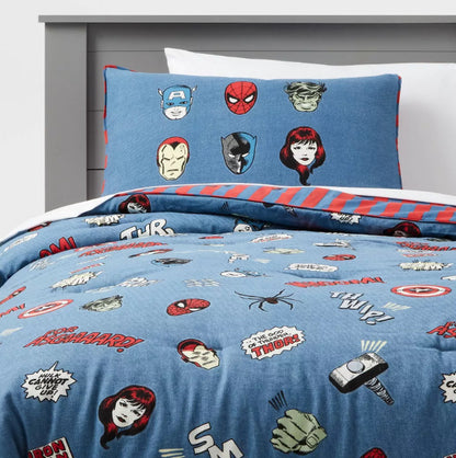Marvel Comics  Full Comforter w/ 2 Pillowshams, Thor, Spiderman, Iron Man, Hulk