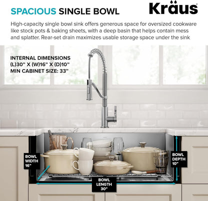 Kraus KHF200-33 Standart PRO 32-7/8" Single Basin 16 Gauge - Stainless Steel