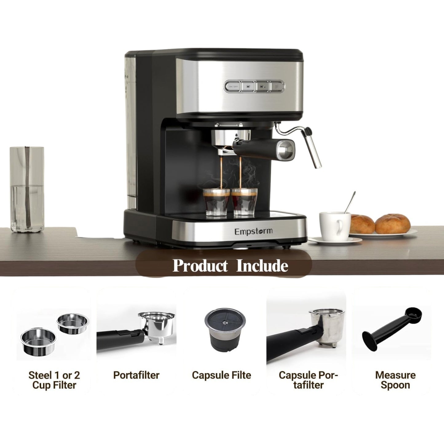 Empstorm Espresso Machine 20 Bar, 2 in 1 Espresso w/Steam pressure coffee Maker