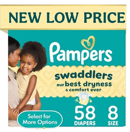 Pampers Swaddlers Fragrance Free Baby Diapers Size 8, 58 Count , Free Shipping