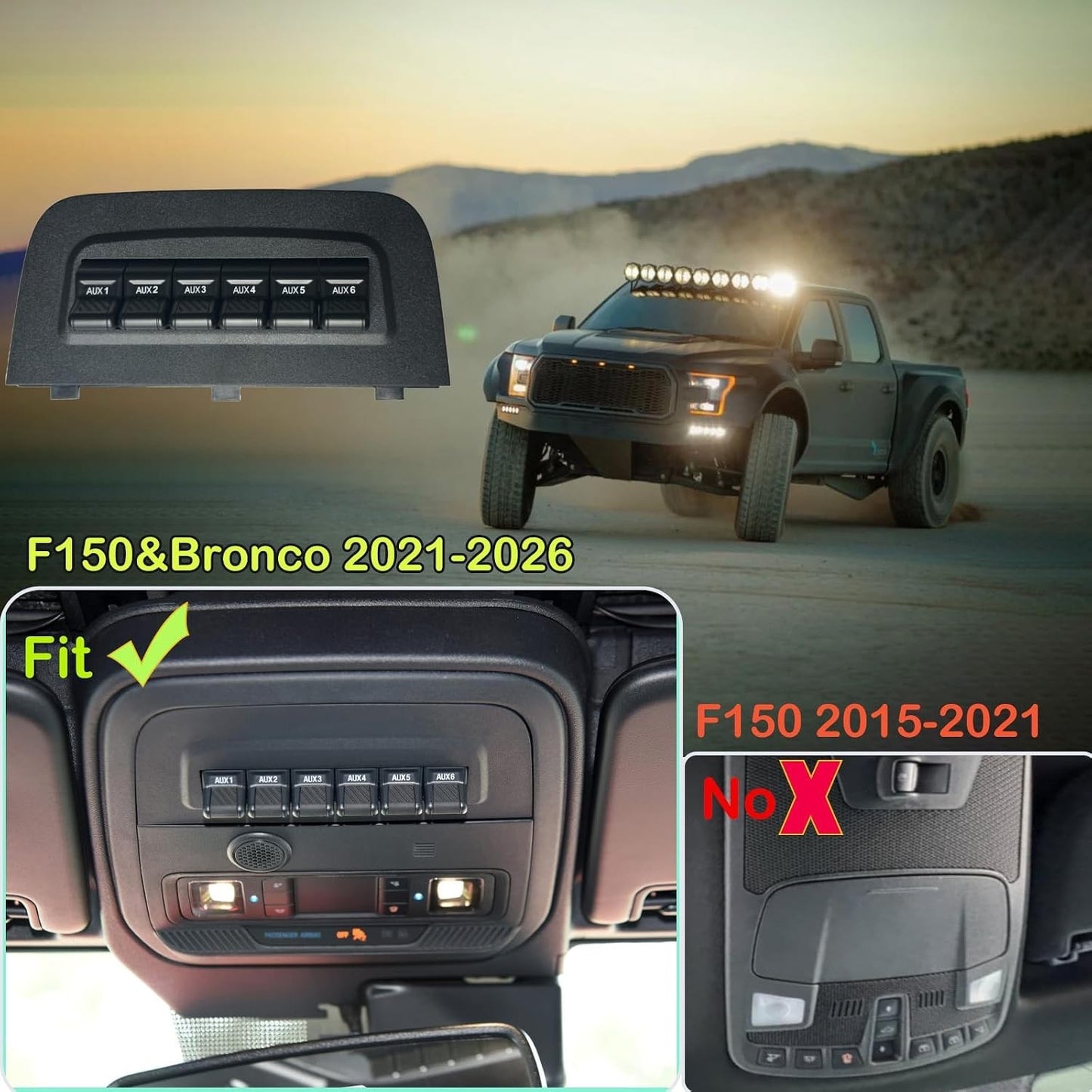 6 Gang Auxiliary Switch Panel Kit for Ford Bronco 2021-2026 Upfitter Switches