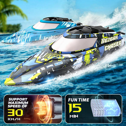 BEZGAR TX2P1, 2 Packs 30 KPH RC Boats with Suitcase - 2 Boats & Remotes Included