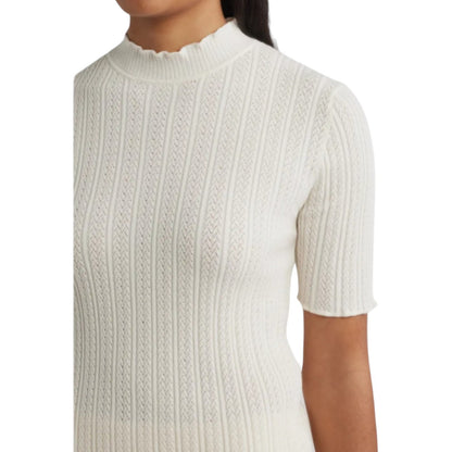 Mock Neck Short Sleeve Cotton Blend Sweater Anne Klein - Creamy White - XL