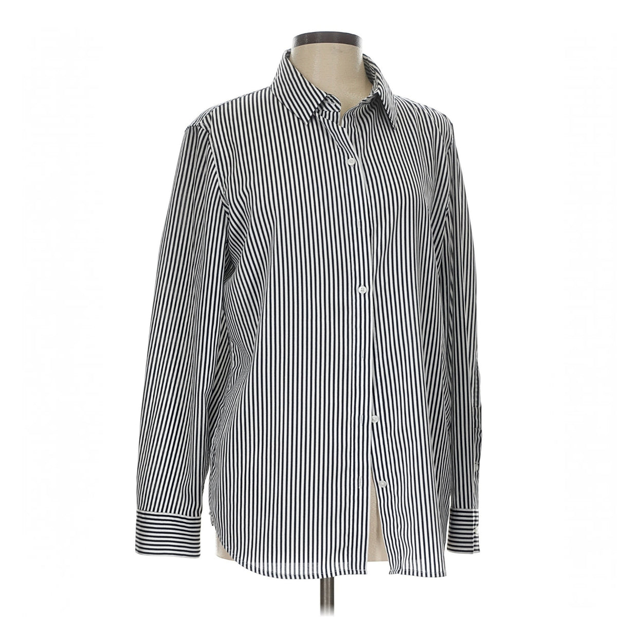 DKNY Shirt Mens Black & White Pinned Stripe Button Up Long Sleeve 100% Polyester