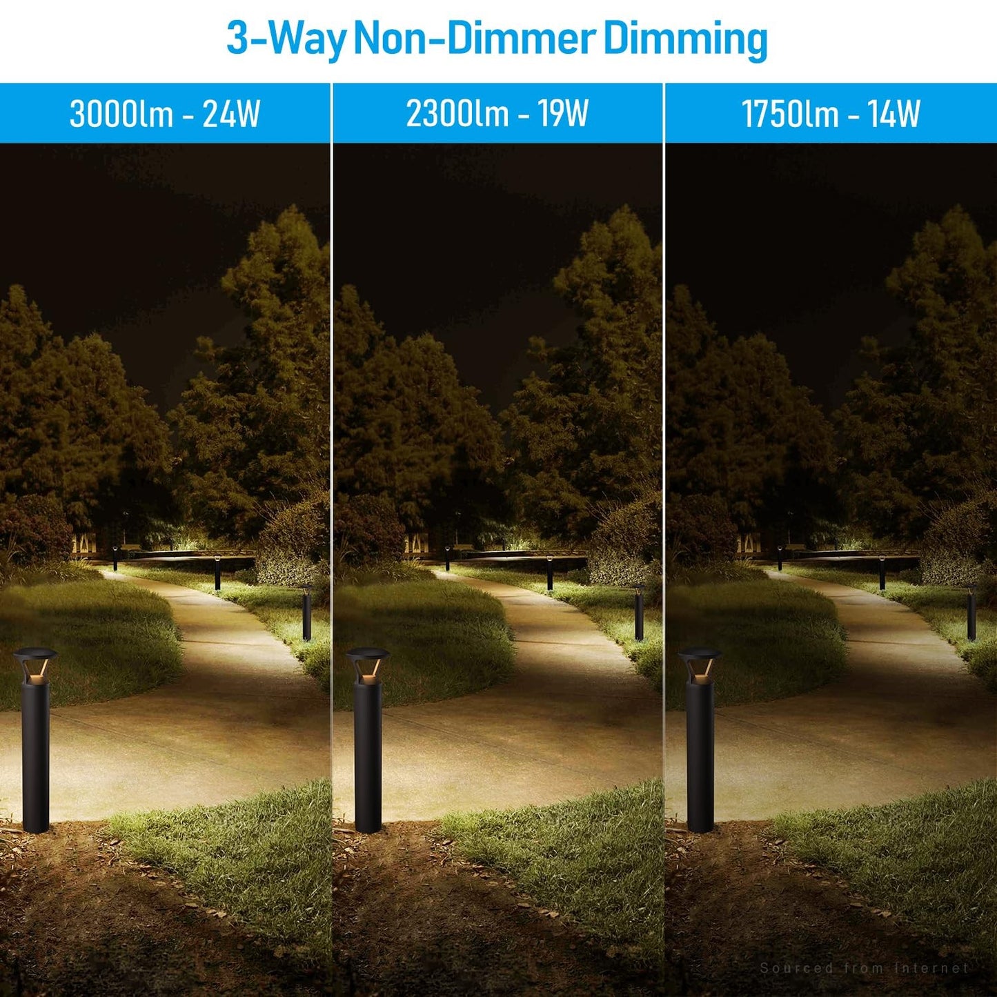 LEONLITE 3CCT LED Bollard Landscape Pathway Light, 42" 14W/19W/24W Adjustable Wt