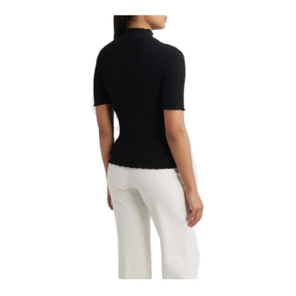 Mock Neck Short Sleeve Cotton Blend Sweater Anne Klein - Black - M