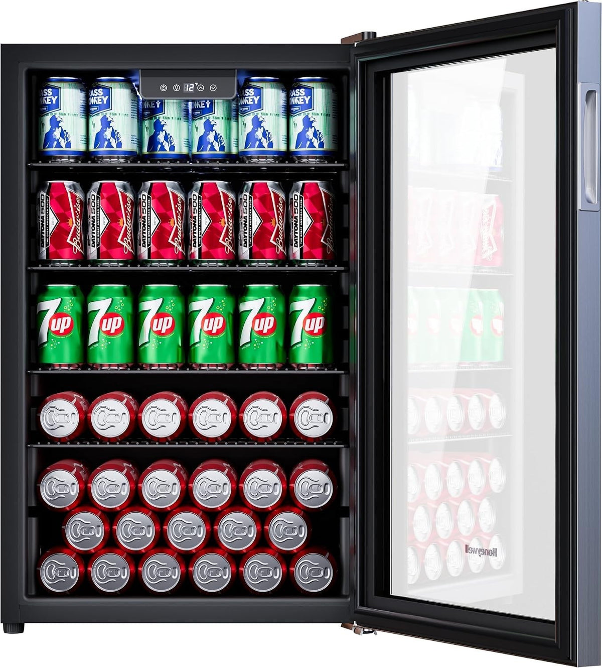 Honeywell H142BCS 142 Can Beverage Mini Fridge Cooler with Glass Door for Office