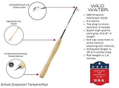 Wild Water Fly Fishing Tenkara Fly Fishing Kit, 6 ft Rod
