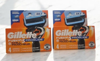 Gillette Proglide Chill 2 x 4 refill cartridges Packs Total 8 Cartridge Free S&H