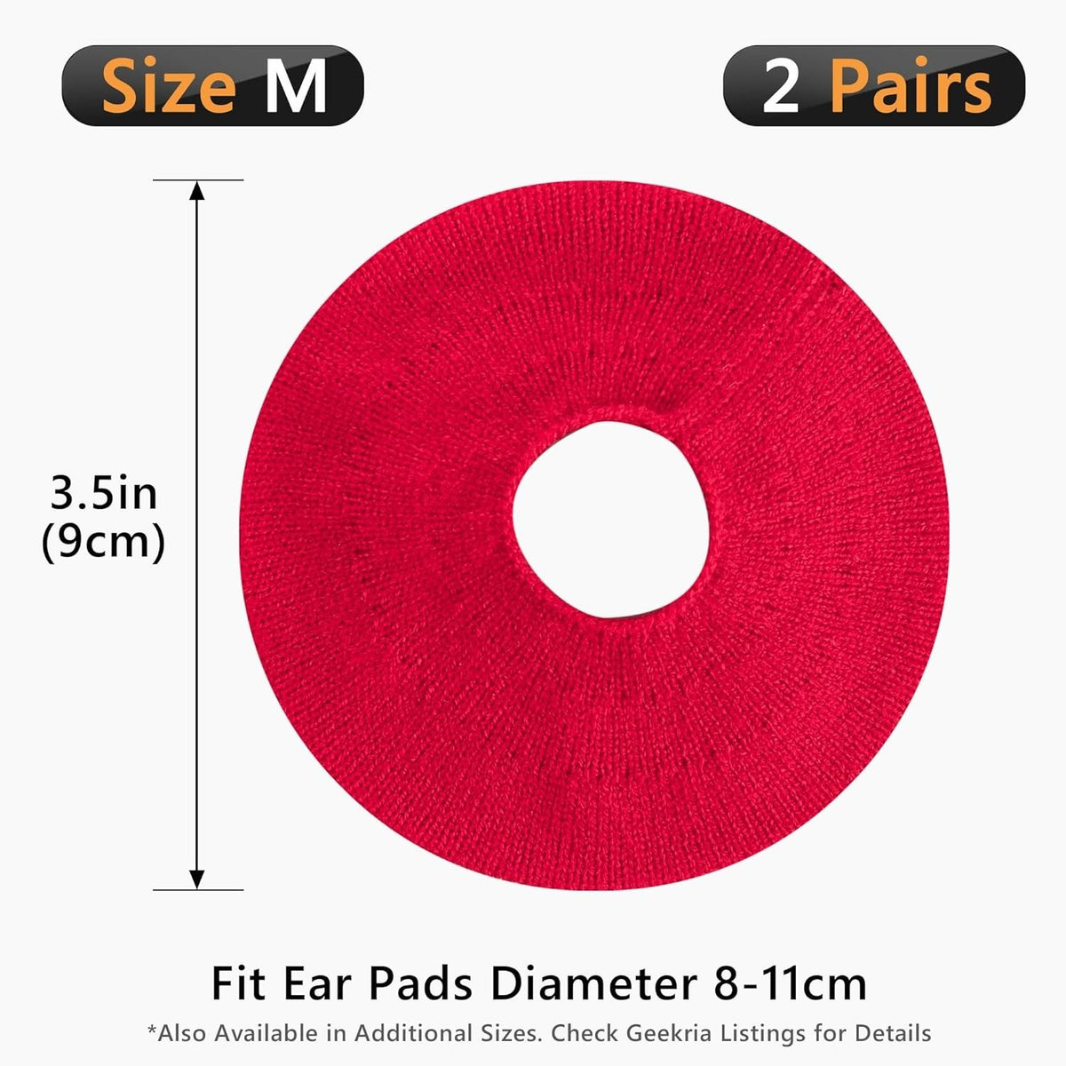 Geekria 2 Pairs Knit Headphones Ear Covers - Product Safety Certified - Red - M