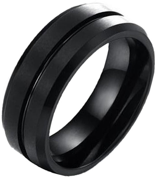 Black Matte Brushed Tungsten Carbide Center Groove Bevel Edge Men's Band