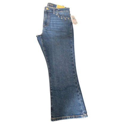 NWT MICHAEL KORS Selma Crop Flare High Rise Jeans | MK logo | Lake Blue Wash