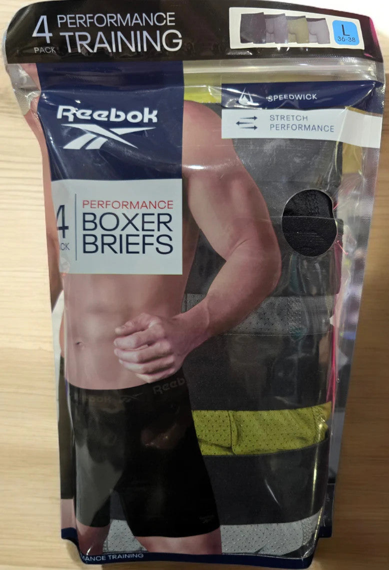 Reebok Men's 4-Pack Performance Boxer Briefs Green/Grays/Blacks, XXL (44-46)