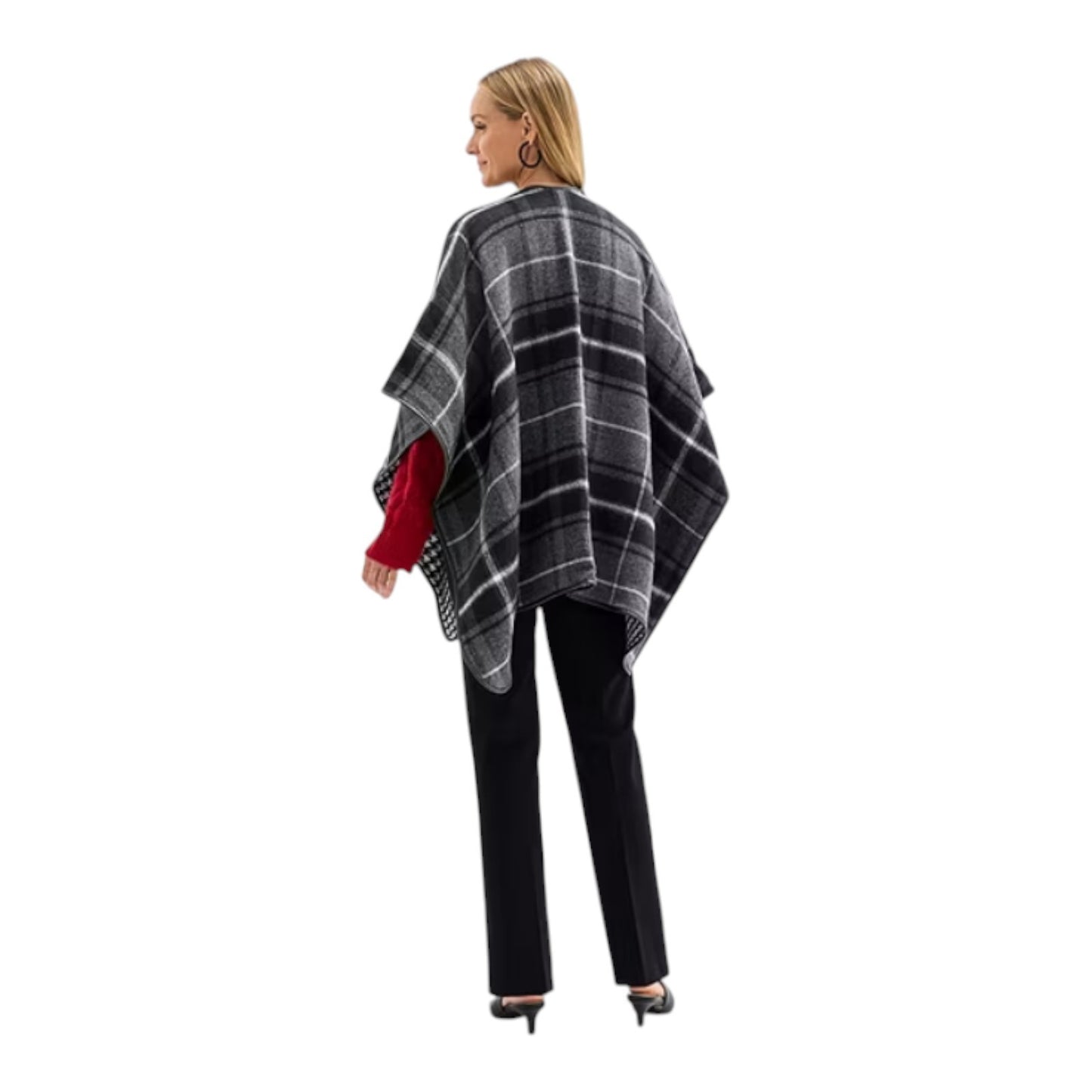 Liz Claiborne Wrap Shawl Plaid Houndstooth Lined Oversized Fall Equestrian 41x30
