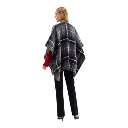 Liz Claiborne Wrap Shawl Plaid Houndstooth Lined Oversized Fall Equestrian 41x30