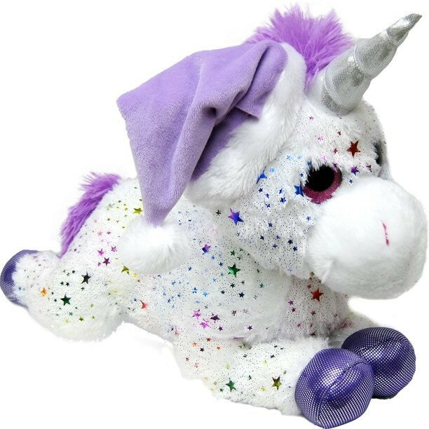 Kids Of America Glitter Star Unicorn Plush 19” With Night Cap Soft Glitter Eyes