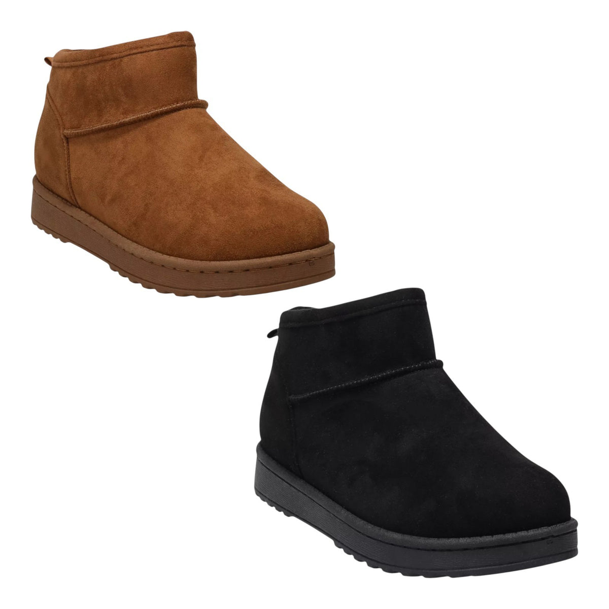 SO Lupita Chestnut or  Black Women's Faux Suede Ankle Pull On Cozy Mini Boots
