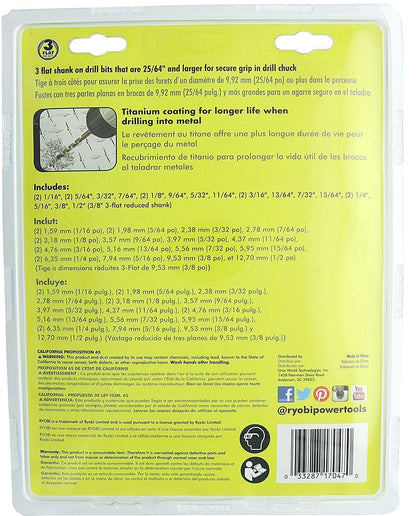 Ryobi A972102 Titanium Coated Drill Bit Set (21-Piece)