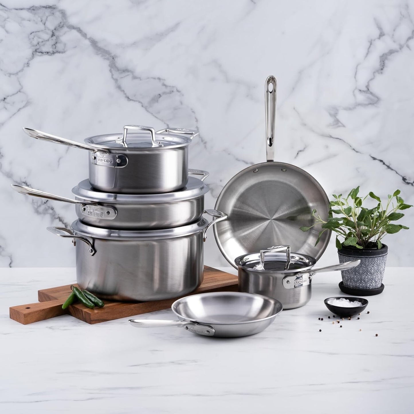 Brand New All-Clad D5 5-Ply Brushed Stainless Steel Cookware Set 10 Piece Set