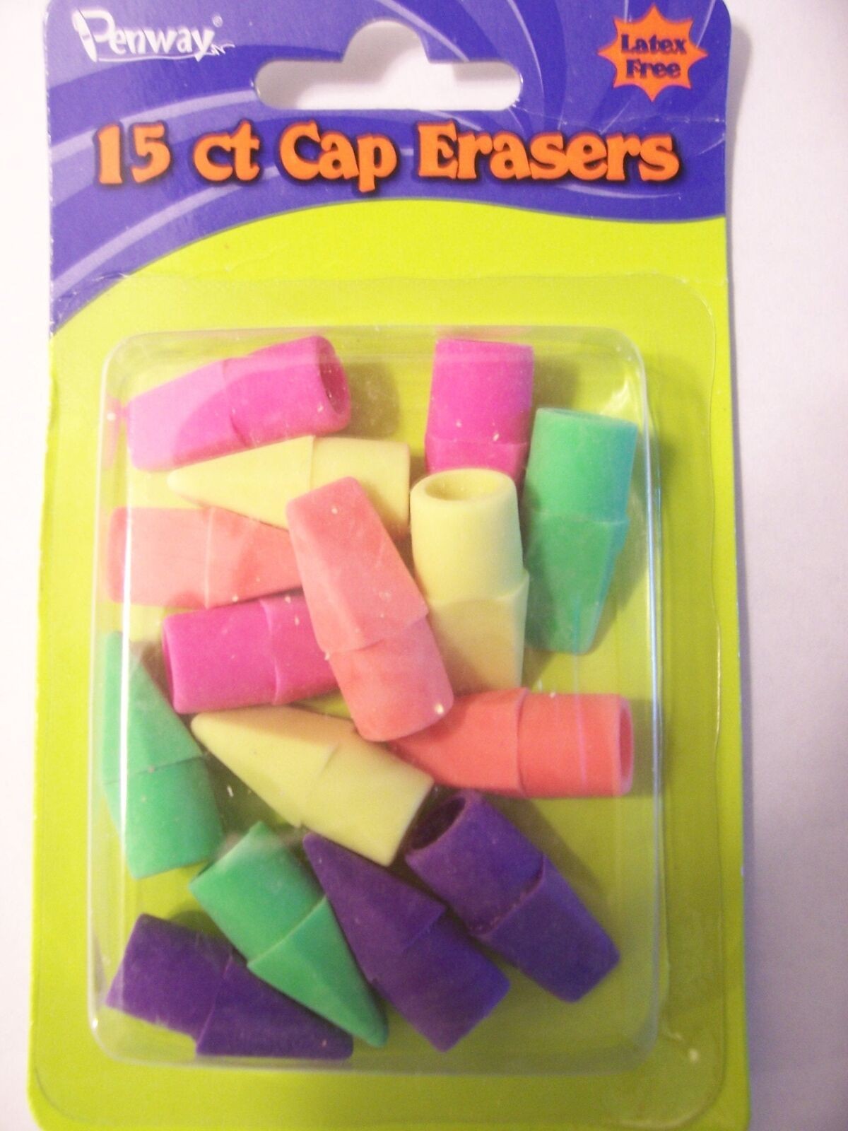 Penway 15 Ct. Cap Erasers Colored