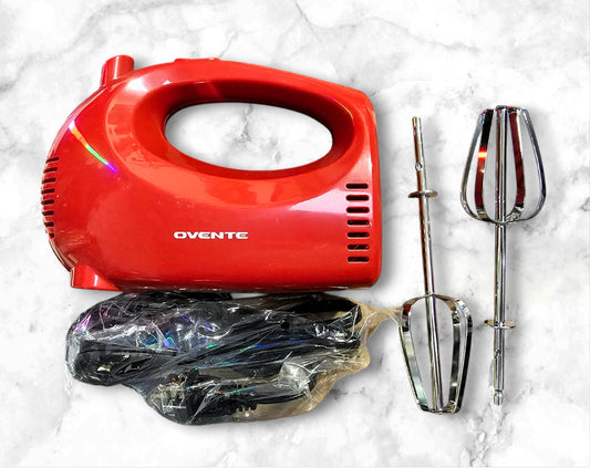 OVENTE Portable 5 Speed Hand Mixer W/ SS Whisk Beaters - Red - No Storage Case