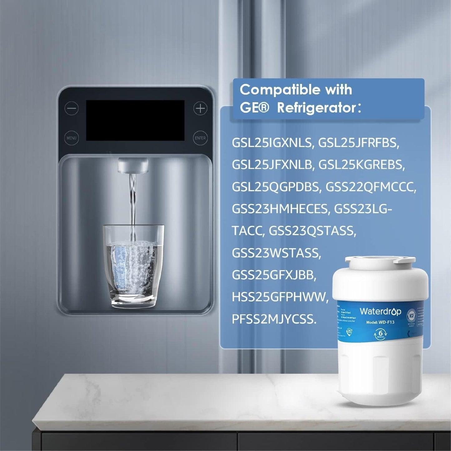 Waterdrop WD-F13 Water Filter, Replacement for GE® MWF®, SmartWater® MWFP