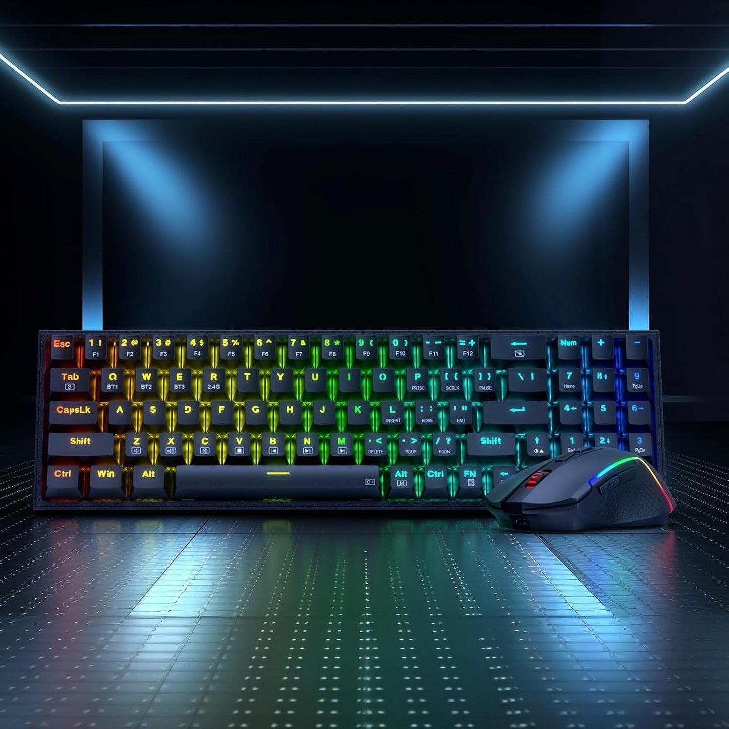 Redragon S136 Gaming Keyboard & Mouse Combo, 75% K628 Tri-Mode Wireless RGB