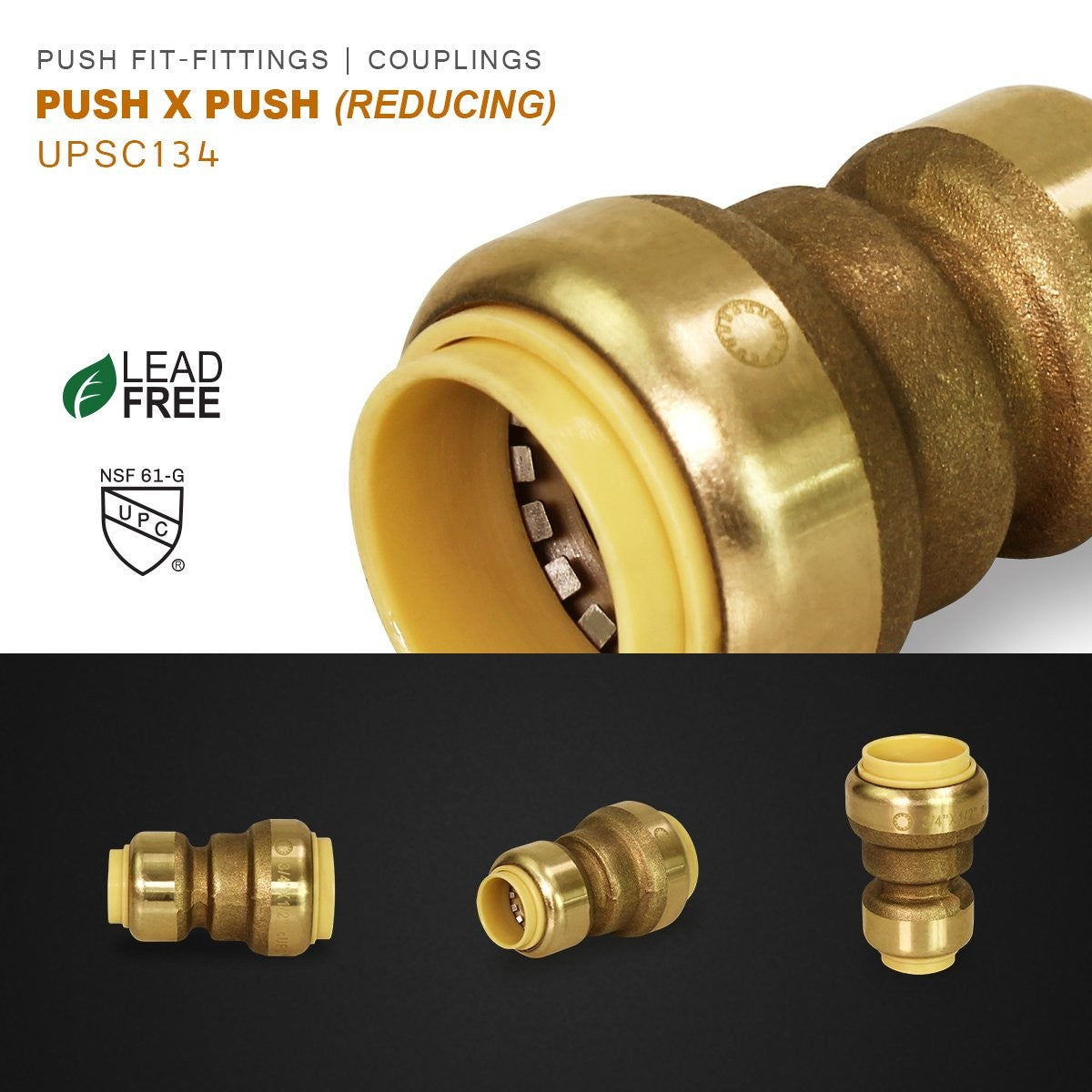 Everflow Pushlock UPSC134 Long Push X Push Coupling for Push-Fit Fitting