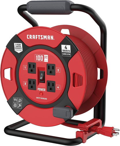 CRAFTSMAN 100 Ft. Retractable Extension Cord Reel With 4 Outlets, NEW