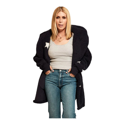 Patterned Hooded Sherpa Button Front Lounger Jacket by Jill Martin Size: XL