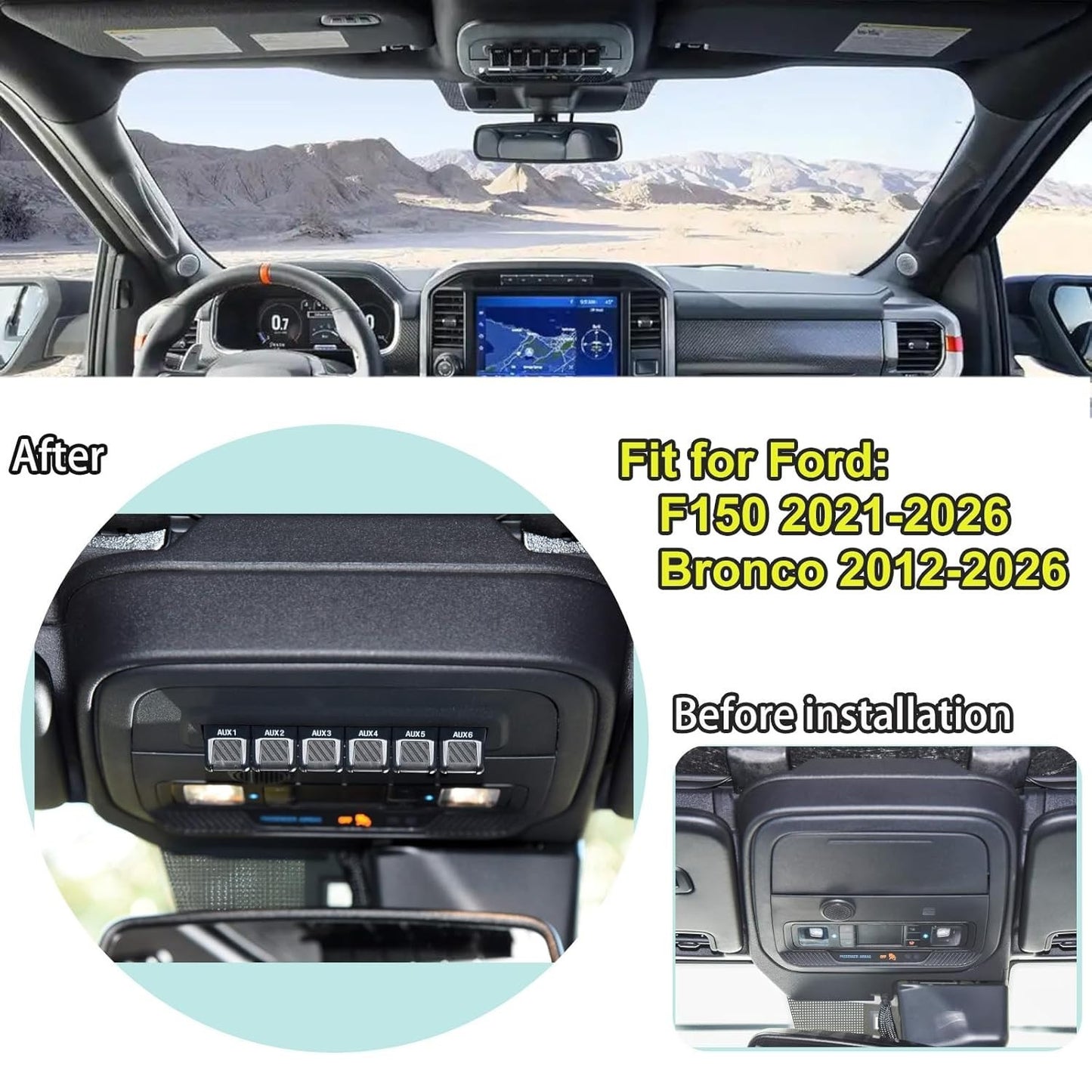 6 Gang Auxiliary Switch Panel Kit for Ford Bronco 2021-2026 Upfitter Switches