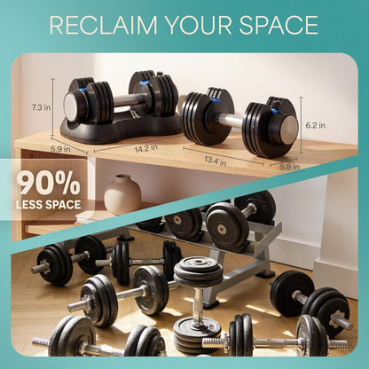 Lifepro Adjustable Dumbbells Set – Quick Adjustment, Set of 2, 5-25 lb ea