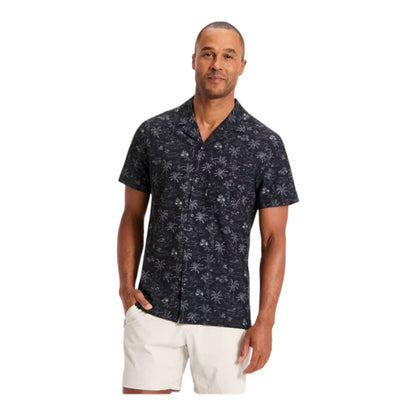 Men's Frond Print Grid Woven Button-Down Shirt - All In Motion - Black
