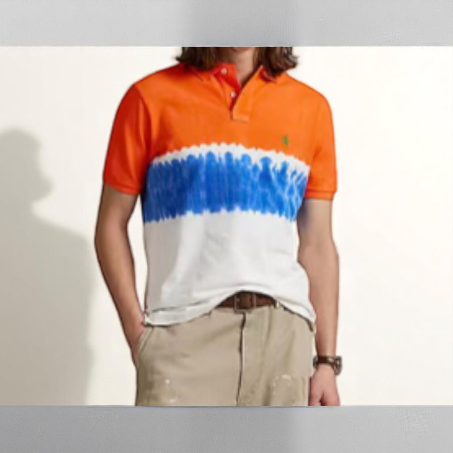 Polo Ralph Lauren Men's, Dip-Dyed Mesh Polo Shirt, Orange, White, Blue