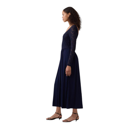 Gap Womens Size Medium Mixed Media Maxi Dress, Modern Mockneck Navy Blue Dress