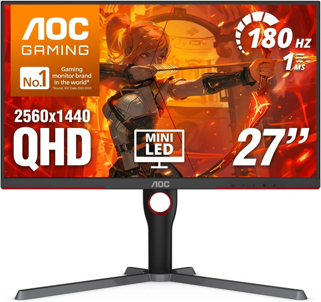 AOC Q27G3XMN 27" QHD Gaming Monitor, 2560x1440, Mini LED, 180Hz 1ms GtG,