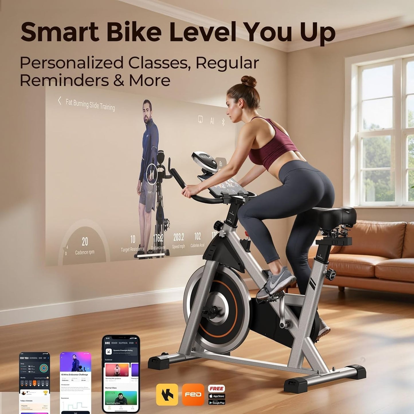 YOSUDA Exercise Bike, Brake Pad Stationary Bike for Home with Exclusive App,