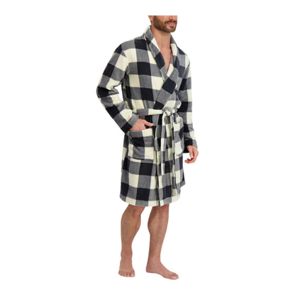 Hanes Men's Adjustable Plush Robe - Grey Plaid - S/M & L/XL