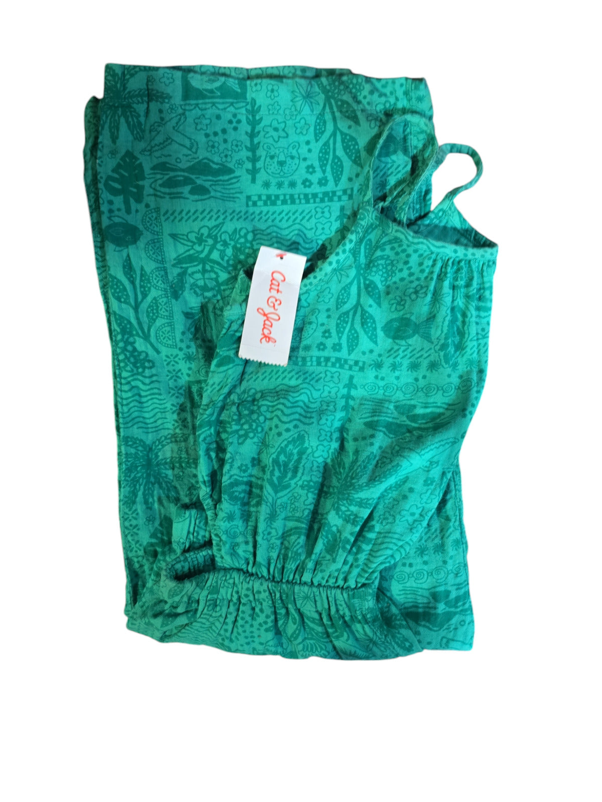 Cat & Jack Girls' Sleeveless Printed Side Cutout Jumpsuit, Sea Foam Green