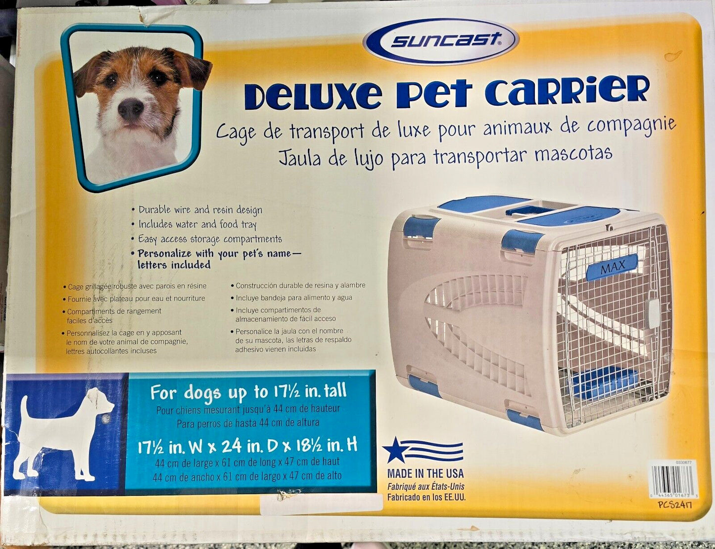 Suncast Deluxe Portable Pet Carrier with Handle, Taupe/Blue, 24" x 17.5" x 18.5"