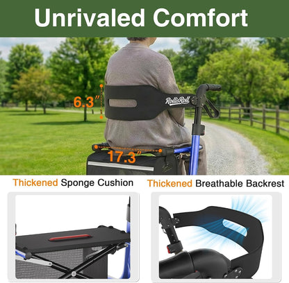 RollisRoll All Terrain Walker for Seniors with Seat, Foldable Aluminum Frame 10”