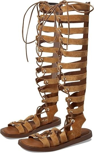 Free People Sun Chaser Gladiator Tall Lace Up Tan Suede Sandal Boho 37 New