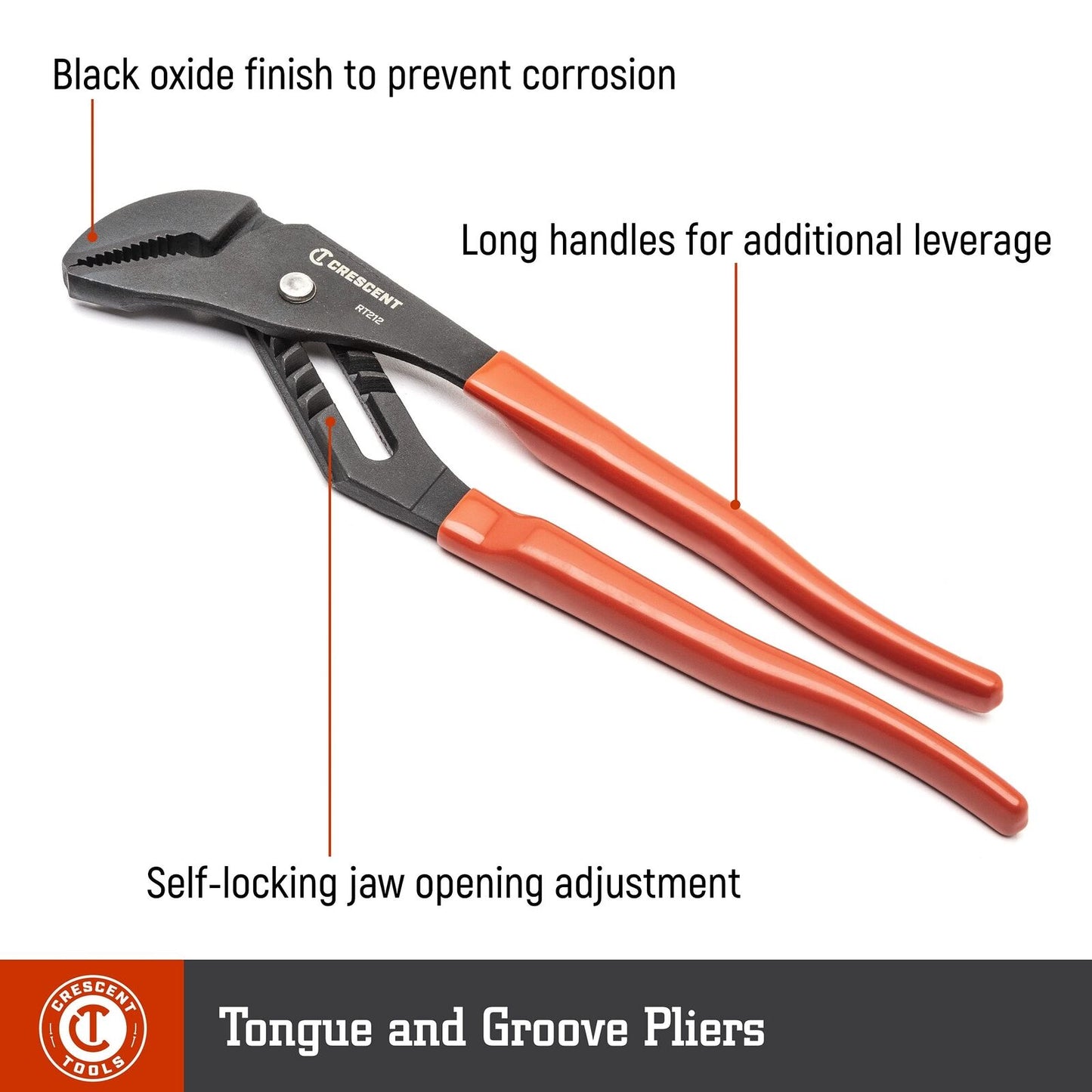 Crescent 7" Tongue & Groove Plier, Straight Jaw, Black Oxide - RT27CVN