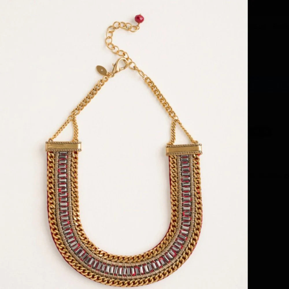 GOLDTONE RED BIB NECKLACE