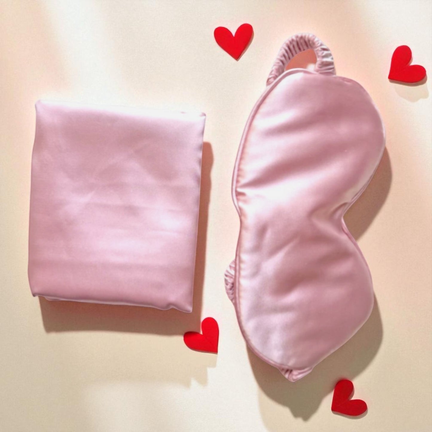 NEW Satin Pillow Case & Sleep Mask Set in Pink in nice gift bag