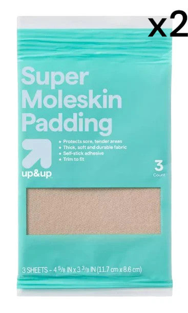 2 Pack UP&UP Moleskin Plus Padding Sheets, 4 5/8 in x 3 3/8 in (6 Total)